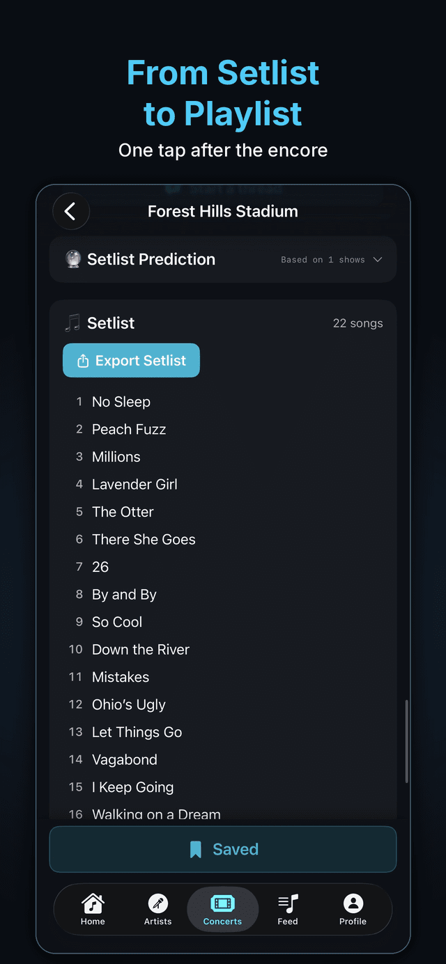 From setlist to playlist in one tap in the OpeningSong app